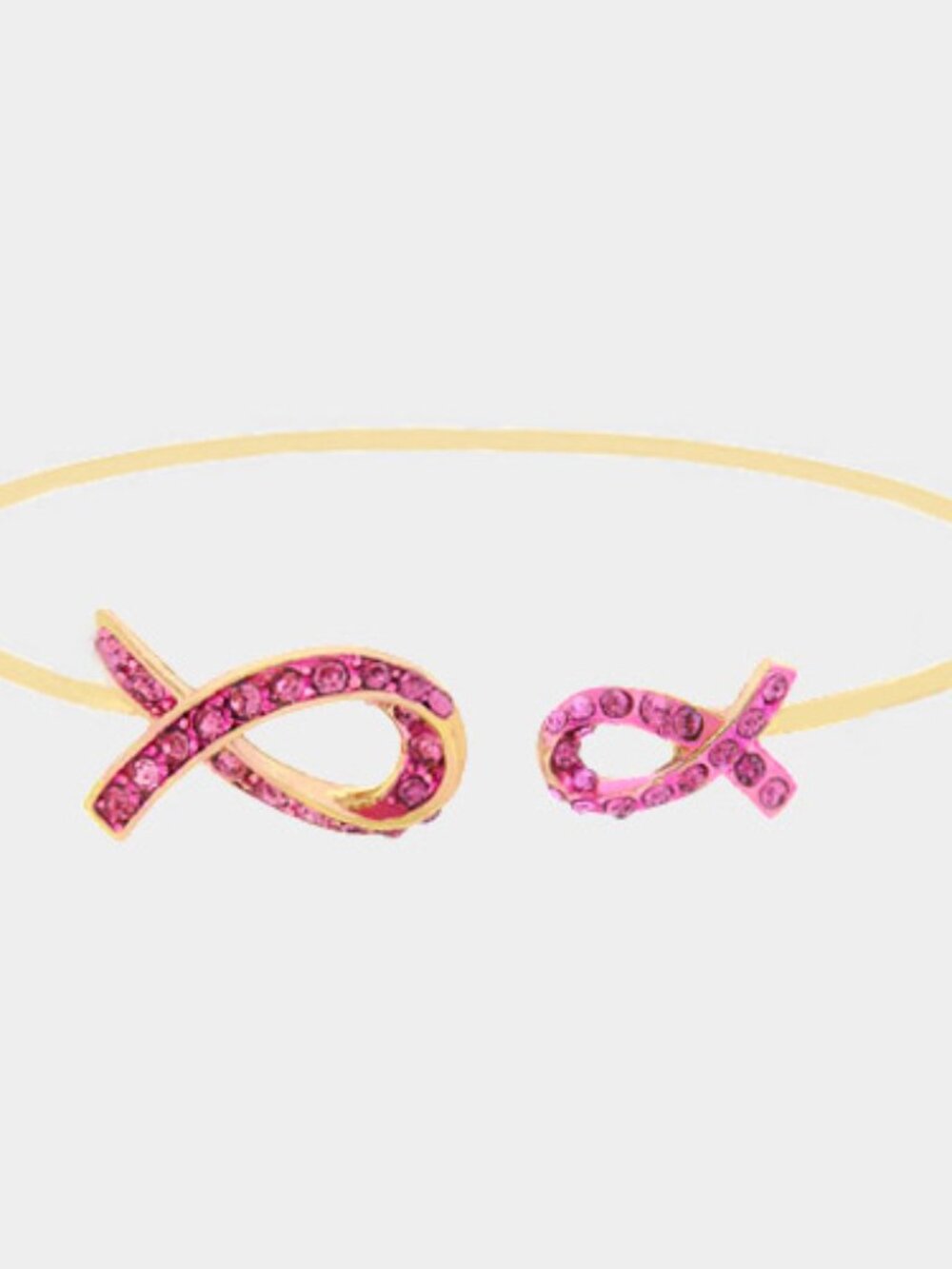 Crystal Pink Ribbon Cuff Bracelet - Breast Cancer Awareness Gift
